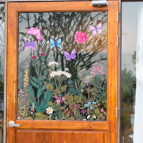 CEYAZYE Floral Window Clings for Glass Windows, Spring Summer Window Stickers Decorations, Wildflower Grass Butterfly Double-Sided Decals for Door Mirror, Home Party Supplies Shop Glass Display in Saudi Arabia