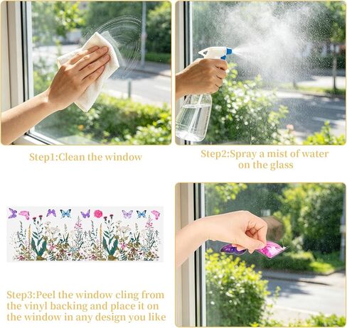 CEYAZYE Floral Window Clings for Glass Windows, Spring Summer Window Stickers Decorations, Wildflower Grass Butterfly Double-Sided Decals for Door Mirror, Home Party Supplies Shop Glass Display in Saudi Arabia