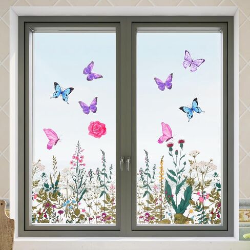 CEYAZYE Floral Window Clings for Glass Windows, Spring Summer Window Stickers Decorations, Wildflower Grass Butterfly Double-Sided Decals for Door Mirror, Home Party Supplies Shop Glass Display in Saudi Arabia