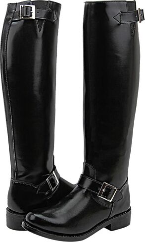 Raven Woman Ladies Motorcycle Highway Police Engineer Trooper Patrol Leather Tall Riding Boots Color Black in Saudi Arabia