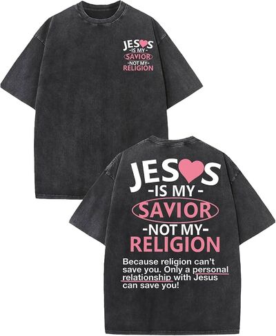 Vintage Acid Wash Christian T Shirts for Men Women Oversized Jesus Graphic Tee Faith Bible Verse Streetwear in Kuwait