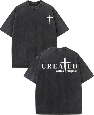 Vintage Acid Wash Christian T Shirts for Men Women Oversized Jesus Graphic Tee Faith Bible Verse Streetwear in Kuwait