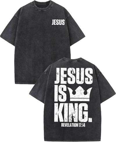 Vintage Acid Wash Christian T Shirts for Men Women Oversized Jesus Graphic Tee Faith Bible Verse Streetwear in Kuwait