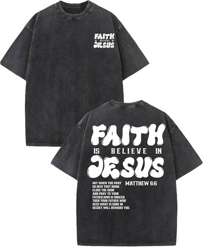Vintage Acid Wash Christian T Shirts for Men Women Oversized Jesus Graphic Tee Faith Bible Verse Streetwear in Kuwait