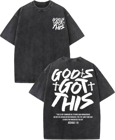 Vintage Acid Wash Christian T Shirts for Men Women Oversized Jesus Graphic Tee Faith Bible Verse Streetwear in Kuwait
