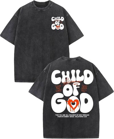 Vintage Acid Wash Christian T Shirts for Men Women Oversized Jesus Graphic Tee Faith Bible Verse Streetwear in Kuwait