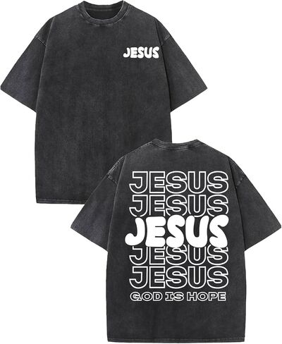 Vintage Acid Wash Christian T Shirts for Men Women Oversized Jesus Graphic Tee Faith Bible Verse Streetwear in Kuwait