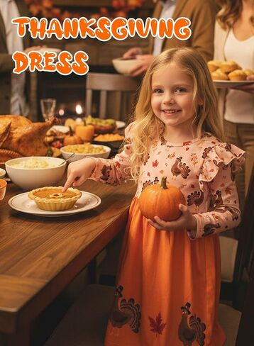 Toddler Girls Thanksgiving Dress - Kids Turkey Maple Leaves Casual Ruffle Long Sleeve Clothes Fall Winter Outfits in Saudi Arabia