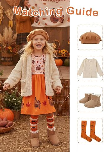 Toddler Girls Thanksgiving Dress - Kids Turkey Maple Leaves Casual Ruffle Long Sleeve Clothes Fall Winter Outfits in Saudi Arabia