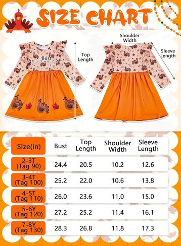 Toddler Girls Thanksgiving Dress - Kids Turkey Maple Leaves Casual Ruffle Long Sleeve Clothes Fall Winter Outfits in Saudi Arabia