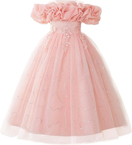 Girls Flower Dresses Princess Lace Embroidery Floral Tulle Dress Vintage Pageant Dance Gown Birthday Wedding in Saudi Arabia