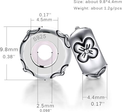 GW 2PCS Spacer Beads Stopper Charms 925 Sterling Silver Charms for Bracelets (Silver-Flower) in Saudi Arabia