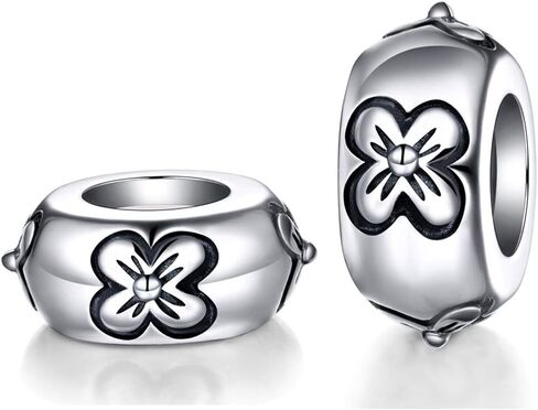 GW 2PCS Spacer Beads Stopper Charms 925 Sterling Silver Charms for Bracelets (Silver-Flower) in Saudi Arabia