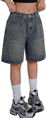 Girls Jean Shorts High Waisted Wide Leg Baggy Denim Shorts for Teen Trendy Y2k Vintage Bermuda Jorts 13-16Y in Saudi Arabia
