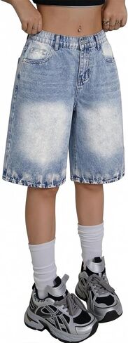 Girls Jean Shorts High Waisted Wide Leg Baggy Denim Shorts for Teen Trendy Y2k Vintage Bermuda Jorts 13-16Y in Kuwait