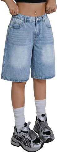 Girls Jean Shorts High Waisted Wide Leg Baggy Denim Shorts for Teen Trendy Y2k Vintage Bermuda Jorts 13-16Y in Kuwait