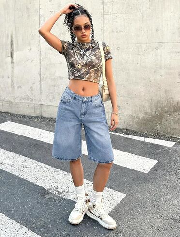 Girls Jean Shorts High Waisted Wide Leg Baggy Denim Shorts for Teen Trendy Y2k Vintage Bermuda Jorts 13-16Y in Kuwait