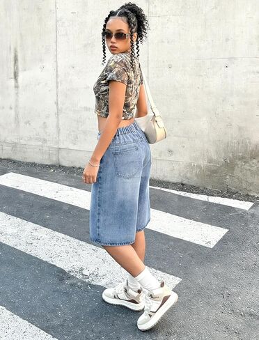 Girls Jean Shorts High Waisted Wide Leg Baggy Denim Shorts for Teen Trendy Y2k Vintage Bermuda Jorts 13-16Y in Kuwait