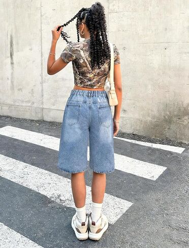 Girls Jean Shorts High Waisted Wide Leg Baggy Denim Shorts for Teen Trendy Y2k Vintage Bermuda Jorts 13-16Y in Kuwait