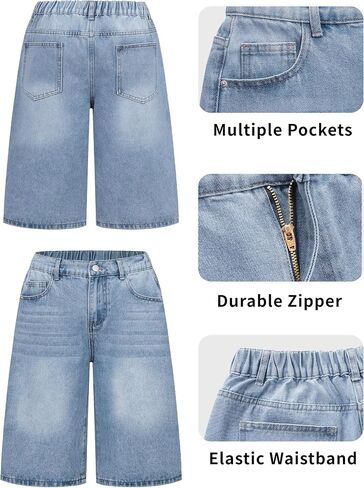 Girls Jean Shorts High Waisted Wide Leg Baggy Denim Shorts for Teen Trendy Y2k Vintage Bermuda Jorts 13-16Y in Kuwait