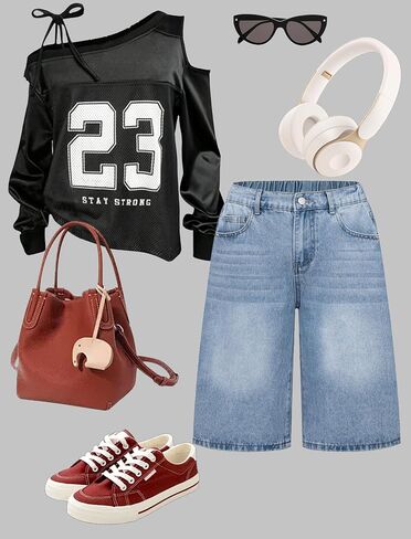 Girls Jean Shorts High Waisted Wide Leg Baggy Denim Shorts for Teen Trendy Y2k Vintage Bermuda Jorts 13-16Y in Kuwait