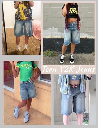 Girls Jean Shorts High Waisted Wide Leg Baggy Denim Shorts for Teen Trendy Y2k Vintage Bermuda Jorts 13-16Y in Kuwait
