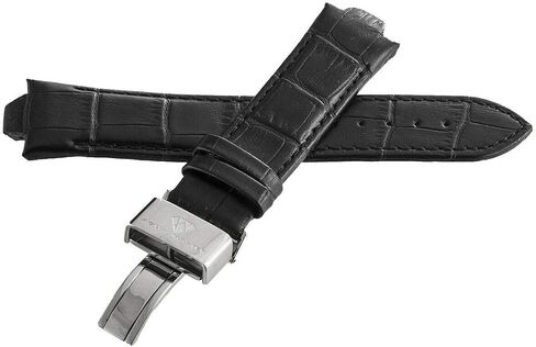 Aqua Master 10mm Widens to 23mm Black Leather Watch Band Strap With Stainless Steel Deployment Clasp in Saudi Arabia