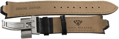Aqua Master 10mm Widens to 23mm Black Leather Watch Band Strap With Stainless Steel Deployment Clasp in Saudi Arabia