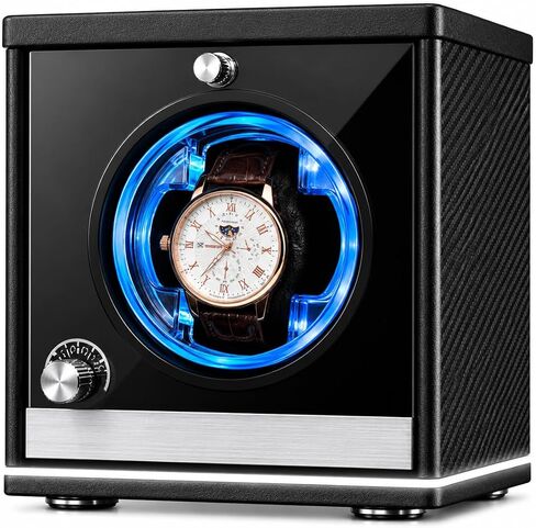 Watch Winders for Automatic Watches,Watch Winder Box with 4 Rotation Modes & Blue Ambient Light - Watch Winder with Quiet Motor, USB Power Adapter in Saudi Arabia