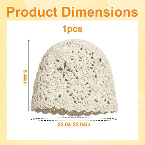 1PCS Crochet Hats for Women, Summer Beanie with Handmade Lace Design, Lightweight Stackable Skull Cap for Travel and Daily Wear, Beige Knitted Slouchy Cap in Saudi Arabia