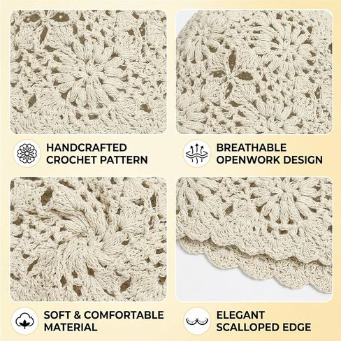 1PCS Crochet Hats for Women, Summer Beanie with Handmade Lace Design, Lightweight Stackable Skull Cap for Travel and Daily Wear, Beige Knitted Slouchy Cap in Saudi Arabia