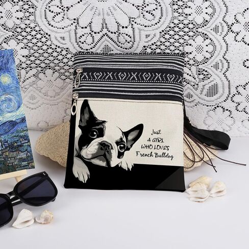 French Bulldog Crossbody Bag Black and White Print with Cute Puppy Messenger Bag Adjustable Strap Purse with Fun Text Unique Gift for Dog Lovers and Owners Christmas Birthday Gift for Her in Kuwait