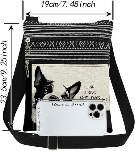 French Bulldog Crossbody Bag Black and White Print with Cute Puppy Messenger Bag Adjustable Strap Purse with Fun Text Unique Gift for Dog Lovers and Owners Christmas Birthday Gift for Her in Kuwait
