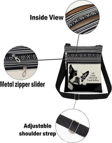 French Bulldog Crossbody Bag Black and White Print with Cute Puppy Messenger Bag Adjustable Strap Purse with Fun Text Unique Gift for Dog Lovers and Owners Christmas Birthday Gift for Her in Kuwait