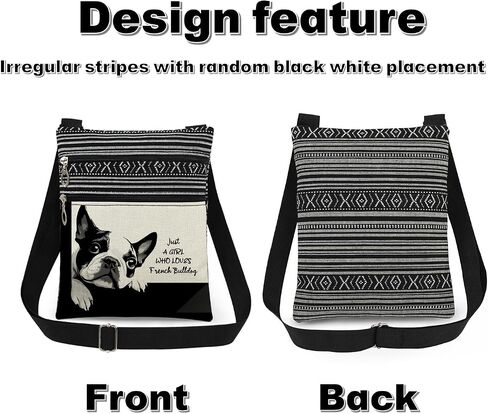 French Bulldog Crossbody Bag Black and White Print with Cute Puppy Messenger Bag Adjustable Strap Purse with Fun Text Unique Gift for Dog Lovers and Owners Christmas Birthday Gift for Her in Kuwait