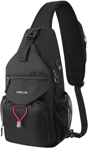 MOSISO Crossbody Sling Bag for Men, Sling Backpack Travel Hiking Daypack, Casual Shoulder Honeycomb Bags Small Cross Body Chest Bag Daypack with 2 Front Pockets for Outdoor Casual Commuting, Black in Kuwait