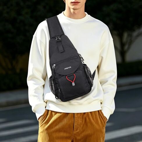 MOSISO Crossbody Sling Bag for Men, Sling Backpack Travel Hiking Daypack, Casual Shoulder Honeycomb Bags Small Cross Body Chest Bag Daypack with 2 Front Pockets for Outdoor Casual Commuting, Black in Kuwait