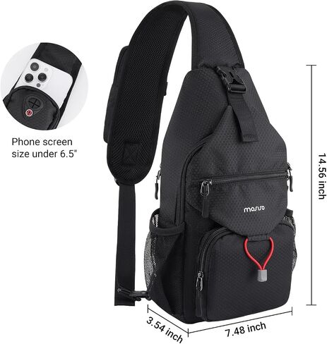 MOSISO Crossbody Sling Bag for Men, Sling Backpack Travel Hiking Daypack, Casual Shoulder Honeycomb Bags Small Cross Body Chest Bag Daypack with 2 Front Pockets for Outdoor Casual Commuting, Black in Kuwait