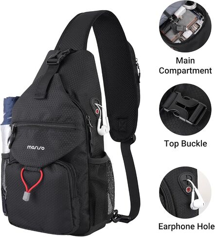 MOSISO Crossbody Sling Bag for Men, Sling Backpack Travel Hiking Daypack, Casual Shoulder Honeycomb Bags Small Cross Body Chest Bag Daypack with 2 Front Pockets for Outdoor Casual Commuting, Black in Kuwait