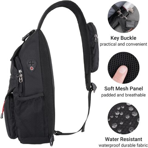 MOSISO Crossbody Sling Bag for Men, Sling Backpack Travel Hiking Daypack, Casual Shoulder Honeycomb Bags Small Cross Body Chest Bag Daypack with 2 Front Pockets for Outdoor Casual Commuting, Black in Kuwait