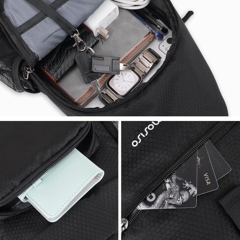 MOSISO Crossbody Sling Bag for Men, Sling Backpack Travel Hiking Daypack, Casual Shoulder Honeycomb Bags Small Cross Body Chest Bag Daypack with 2 Front Pockets for Outdoor Casual Commuting, Black in Kuwait