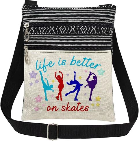 Winter Sports Crossbody Bag with Adjustable Strap Ice Skater Print Messenger Bag for Adults Inspirational Skating Gift for Sister's Birthday Winter Sports Day​​ in Kuwait