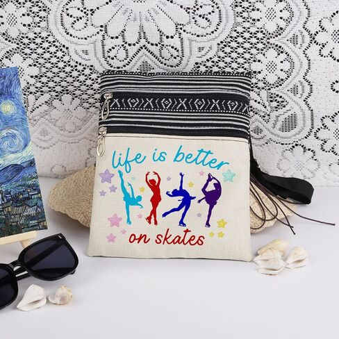 Winter Sports Crossbody Bag with Adjustable Strap Ice Skater Print Messenger Bag for Adults Inspirational Skating Gift for Sister's Birthday Winter Sports Day​​ in Kuwait