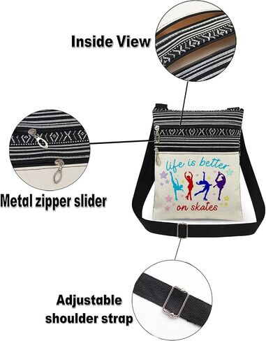 Winter Sports Crossbody Bag with Adjustable Strap Ice Skater Print Messenger Bag for Adults Inspirational Skating Gift for Sister's Birthday Winter Sports Day​​ in Kuwait