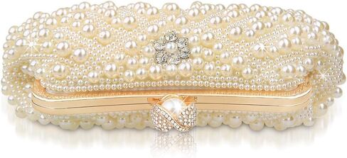 Womens Pearl Evening Clutch Purse - Elegant Handmde Beaded Designer Beige HandBag for Wedding Bridal Party Formal,Elegant Rhinestone Crossbody Shoulder Bag Gift for Lady in Saudi Arabia