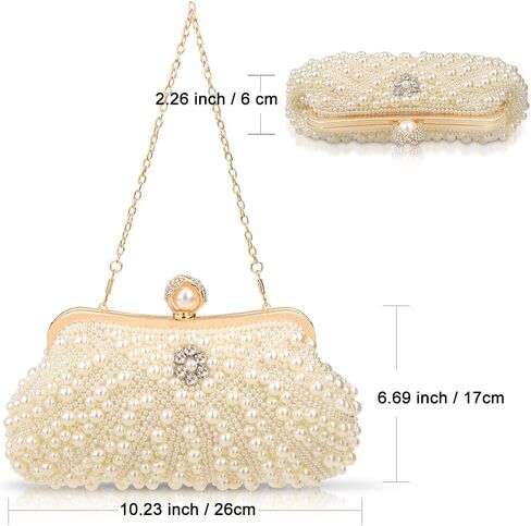 Womens Pearl Evening Clutch Purse - Elegant Handmde Beaded Designer Beige HandBag for Wedding Bridal Party Formal,Elegant Rhinestone Crossbody Shoulder Bag Gift for Lady in Saudi Arabia