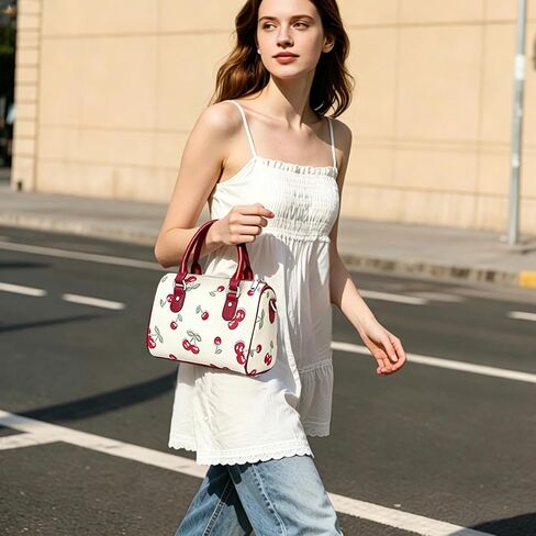 Girly Fruit Prints Crossbody Bag Cute Cherry Strawberry Blackberry Top Handle Boston Bag for Women Girls in Saudi Arabia