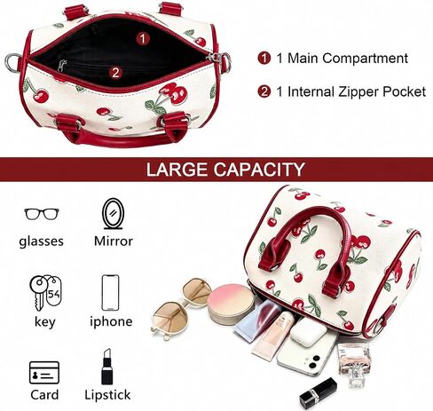 Girly Fruit Prints Crossbody Bag Cute Cherry Strawberry Blackberry Top Handle Boston Bag for Women Girls in Saudi Arabia