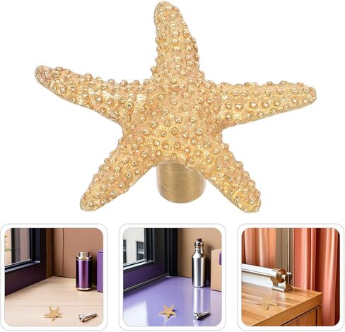 SOLUSTRE 2pcs Star-Shaped Dresser Drawer Knobs, Polished Brass Metal Cabinet Pulls for ’ Wardrobe and Nursery Furniture, Ocean Theme Decorative Hardware for ’s Room in Kuwait