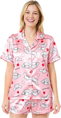 Get Trend Hello Kitty | Kuromi | Pusheen Women’s Pajama Sets, 2 Piece Button Up Shirt & PJ Shorts, Soft Kawaii Lounge Sets in Saudi Arabia